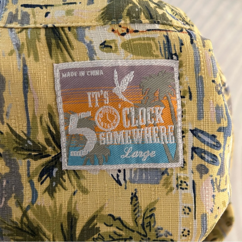 It’s Five O’clock Somewhere 100% Silk Tropical Beach Hawaiian Button Shirt - L - Picture 7 of 9